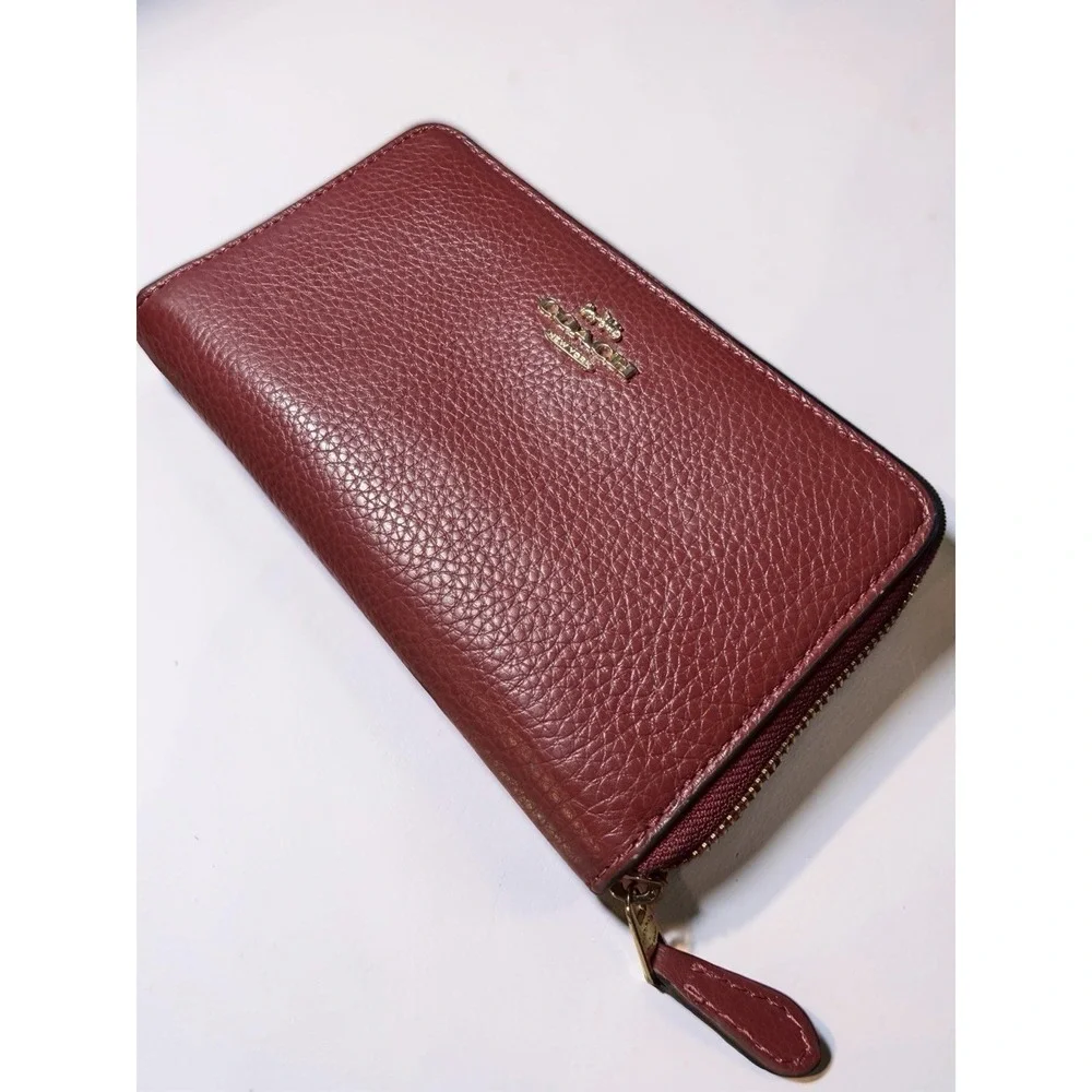 Coach Medium Women's Wallet - Brass/Cherry Red Pebbled Leather Zip (C4124) Lk Nw